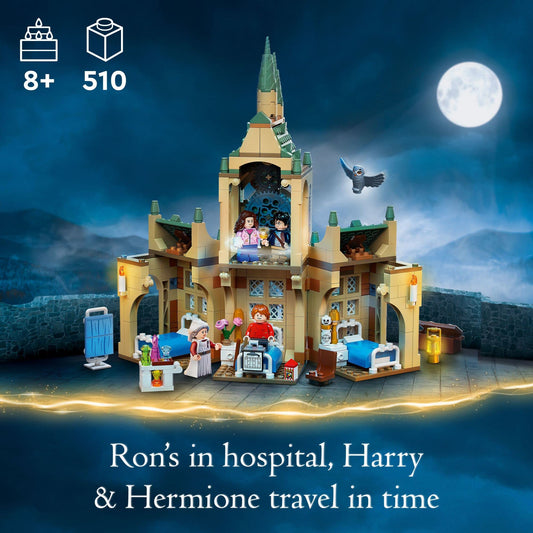 LEGO Harry Potter Hogwarts Clock Tower features time-travel action with the Time Turner accessory.