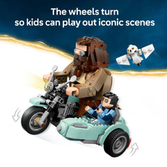LEGO motorcycle wheels turn for dynamic action and display