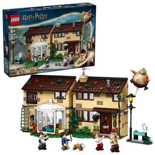 LEGO Harry Potter Privet Drive front view with Aunt Marge’s Visit chaos play