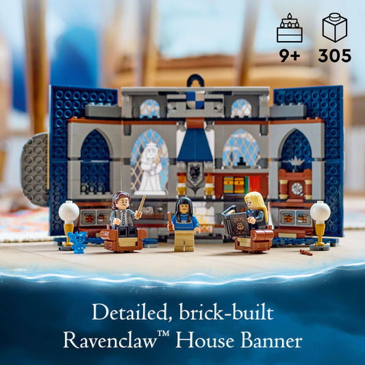 LEGO Ravenclaw banner wall decor opens to a miniature common room.