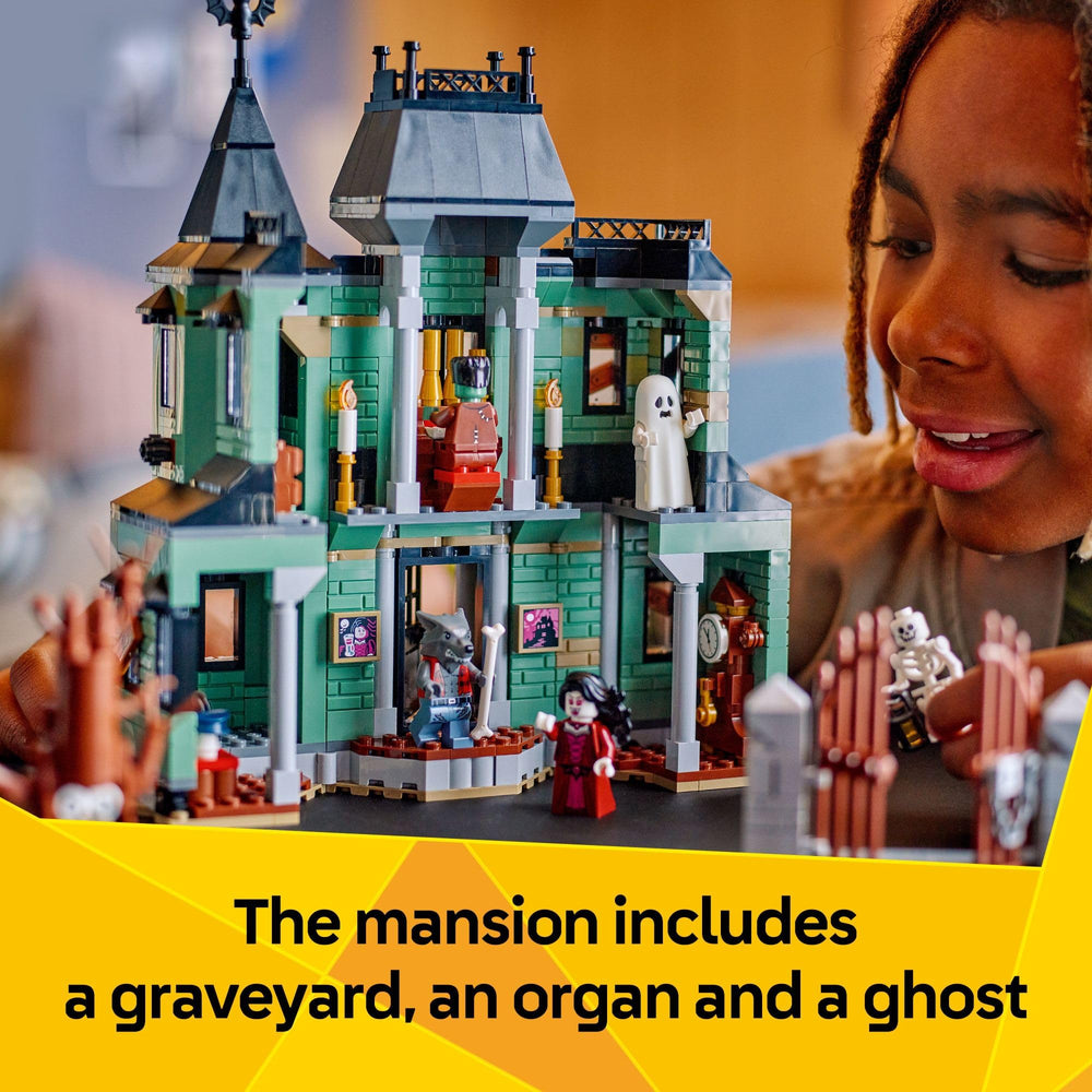 LEGO Creator 3-in-1 Haunted Mansion hidden ghost wheel reveals surprise.