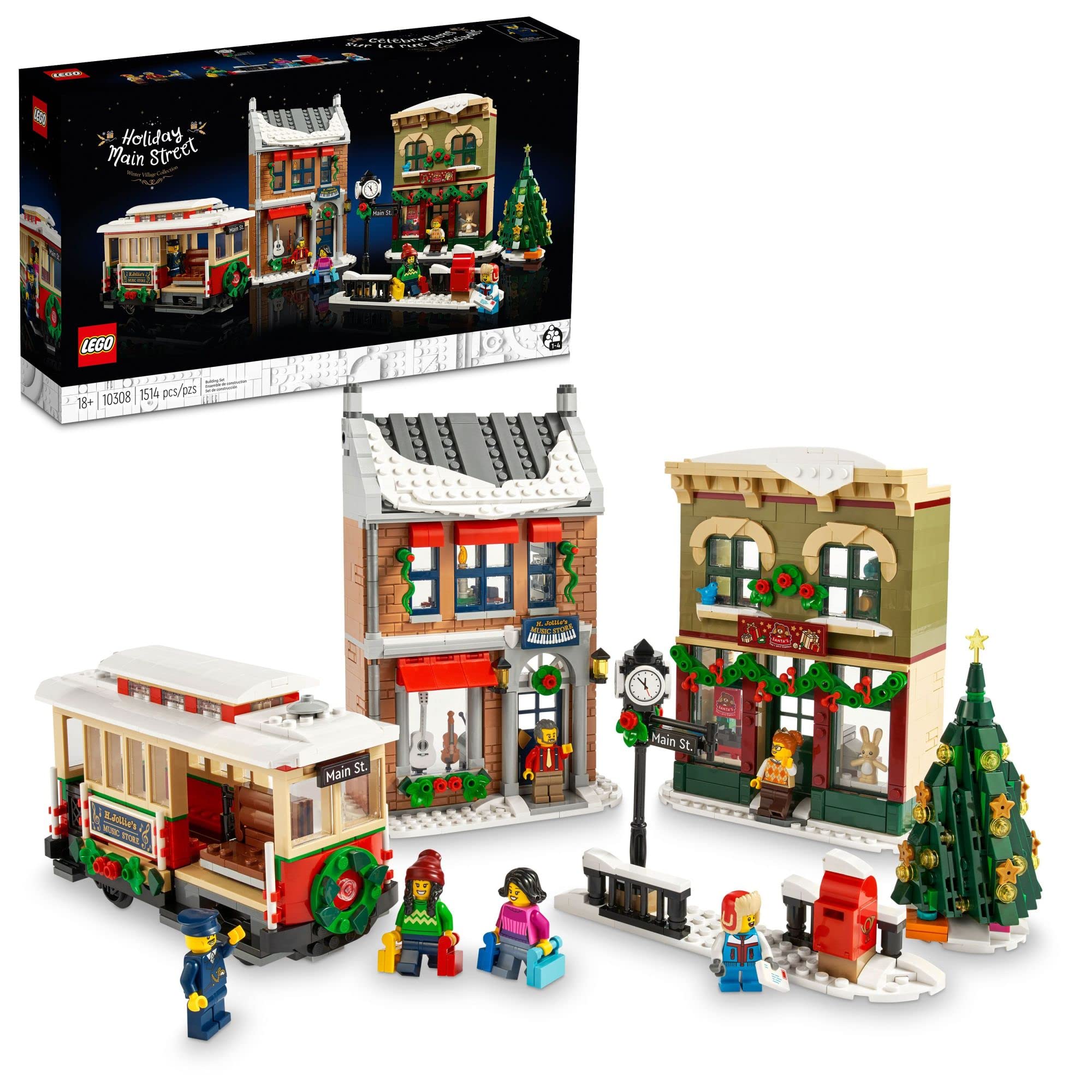 LEGO Holiday Main Street streetcar with four seats for festive family travel