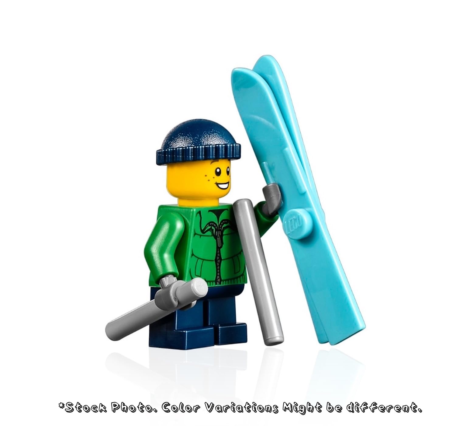LEGO Holiday minifigure Skier Boy freckles headshot highlighting authentic character design for display.
