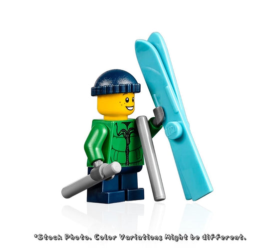 LEGO Holiday minifigure Skier Boy freckles headshot highlighting authentic character design for display.