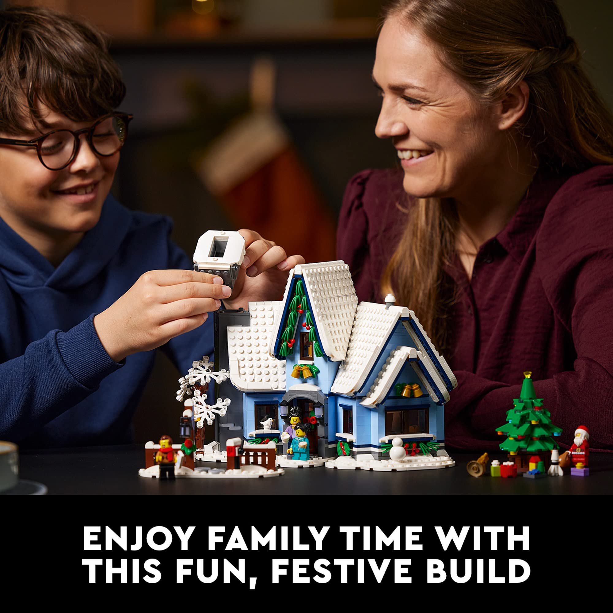 LEGO Icons Santa's Visit light-up Christmas tree adds festive glow to decor.