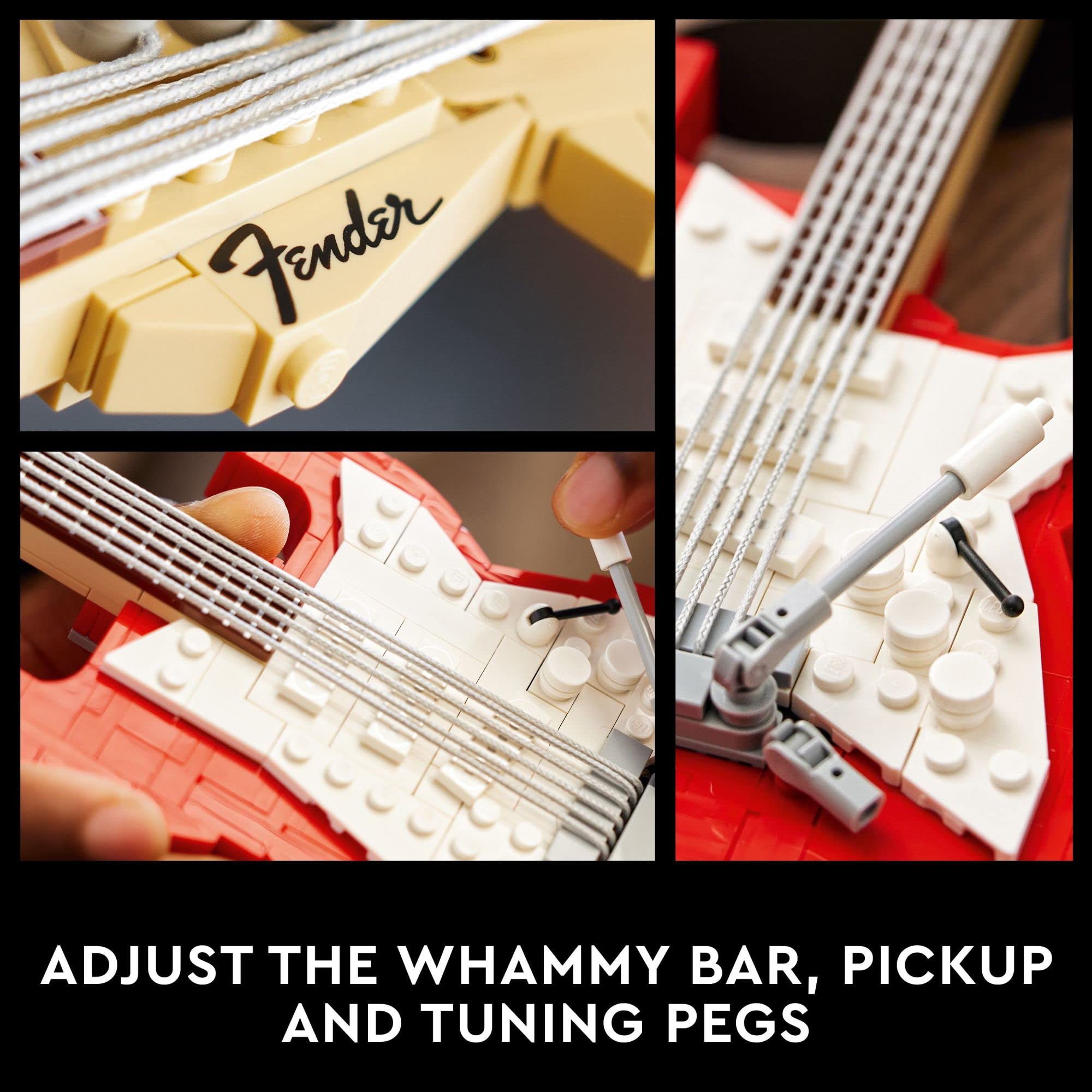 Posable whammy bar and authentic details enhance display appeal.