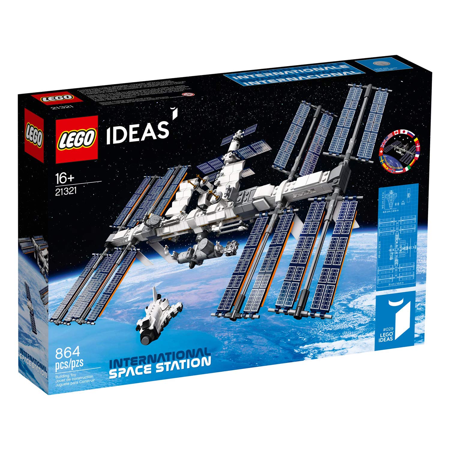 LEGO Ideas ISS 21321 eight solar panels adjustable for dynamic viewing.