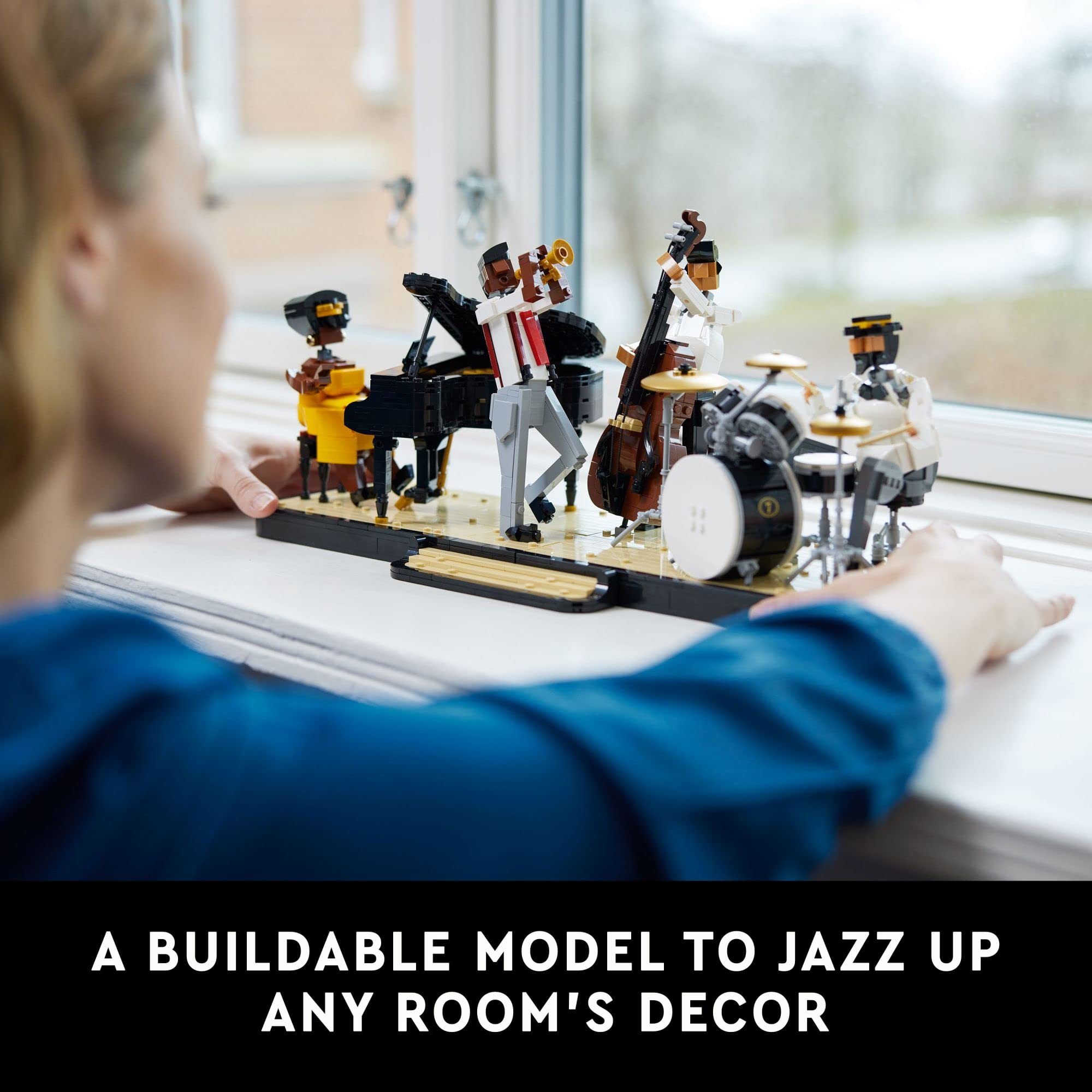 LEGO Ideas Jazz Quartet double bass model adds dynamic elegance to your shelf.