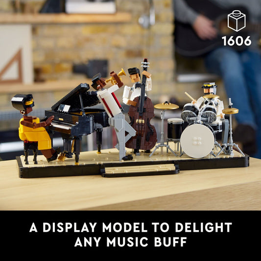 LEGO Ideas Jazz Quartet piano model enhances a refined living space as a centerpiece.