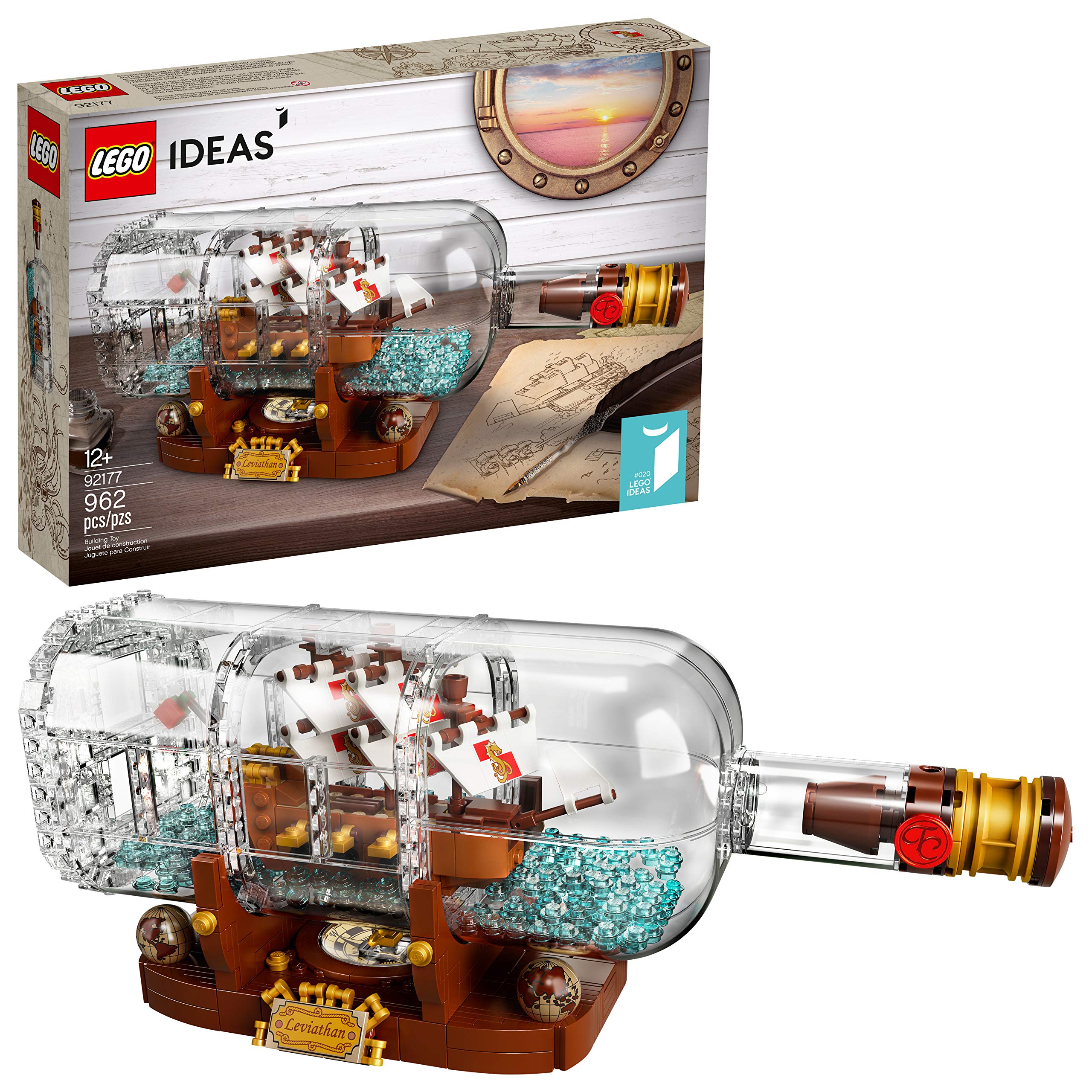 LEGO Ideas Ship in a Bottle bottle and cork close-up for a refined display piece.