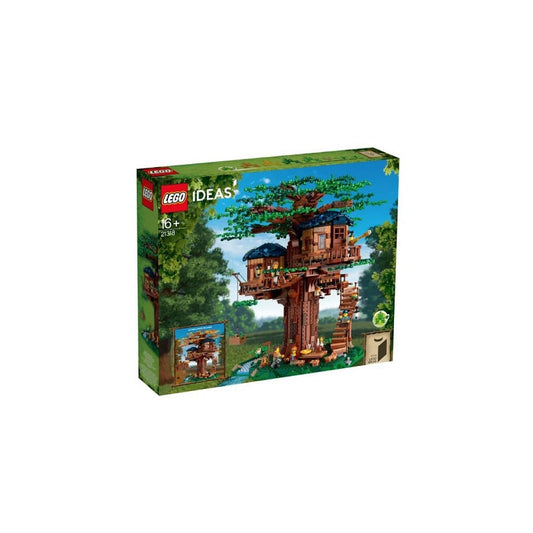 LEGO Ideas Tree House exterior view with three cabins and interchangeable leaves for imaginative play