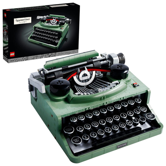 LEGO Ideas 21327 front view showcases a collectible retro typewriter display.