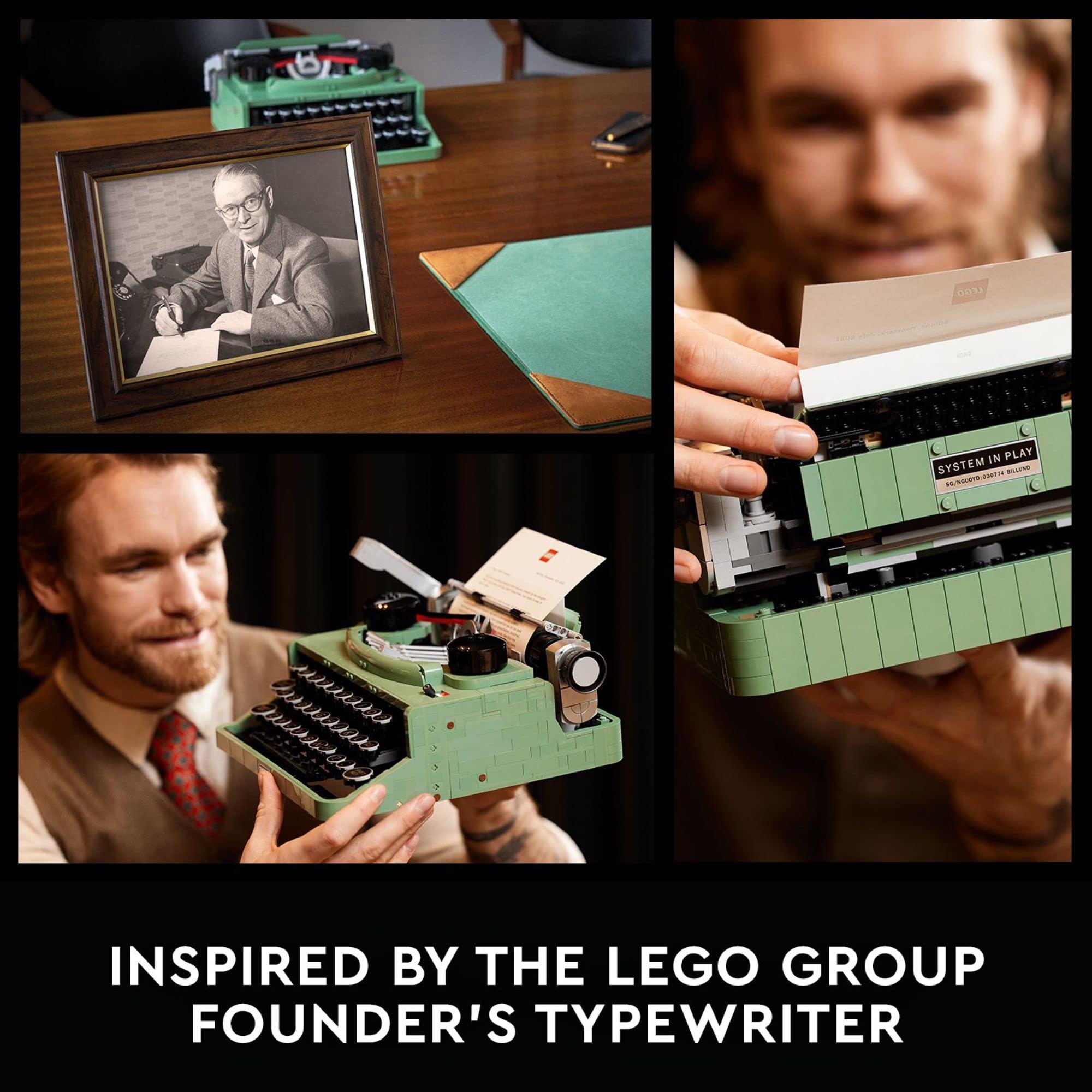 LEGO Ideas 21327 typebar movement demonstrates tactile typing realism.