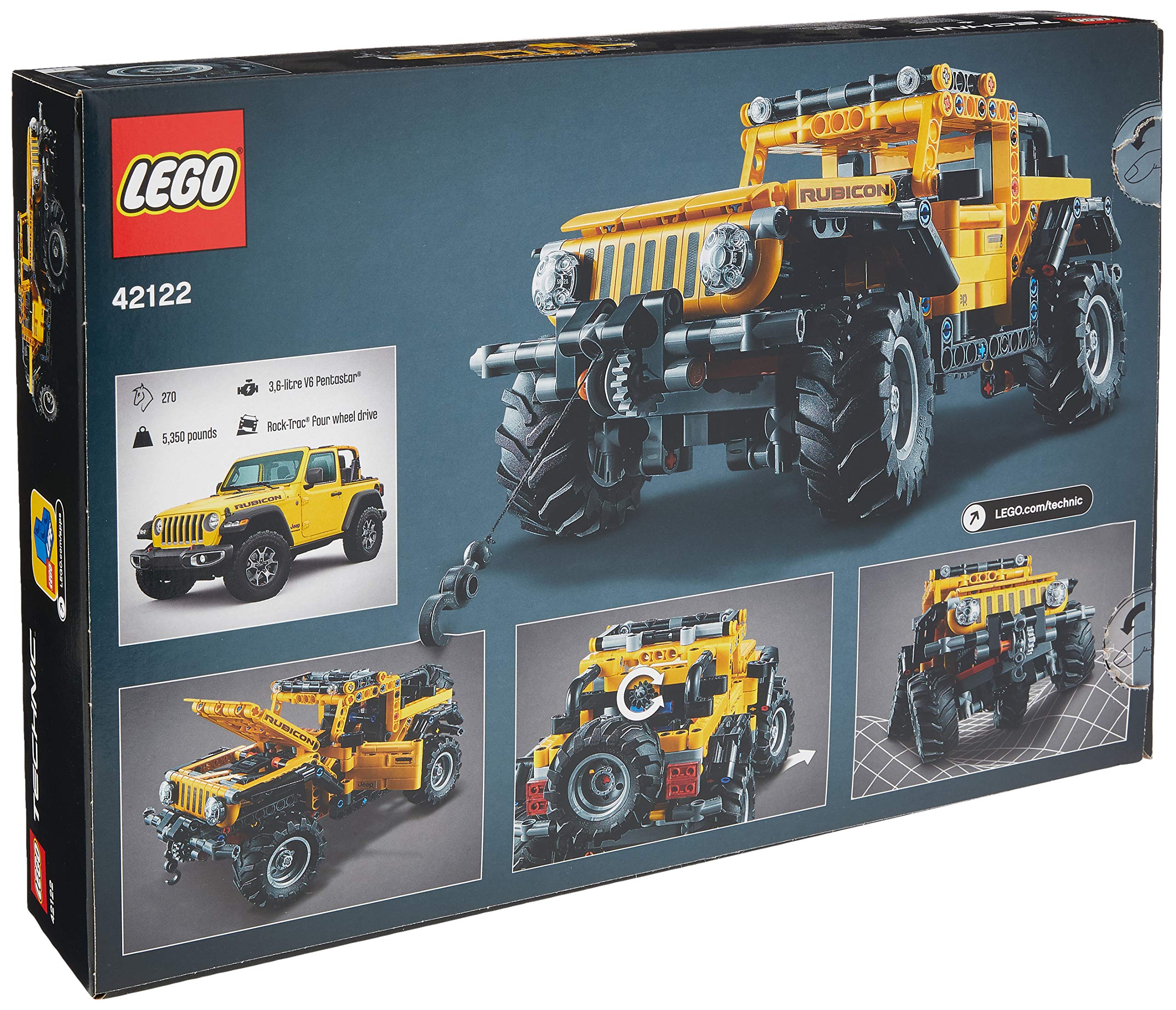 LEGO Jeep Wrangler 42122 bold yellow and black color scheme for display appeal.