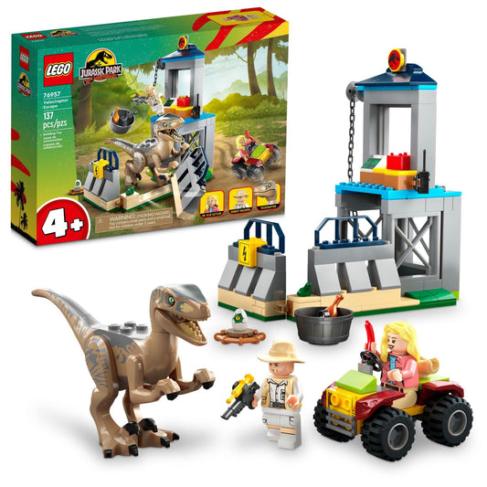 LEGO Jurassic Park Velociraptor Escape pen with buildable enclosure for imaginative play