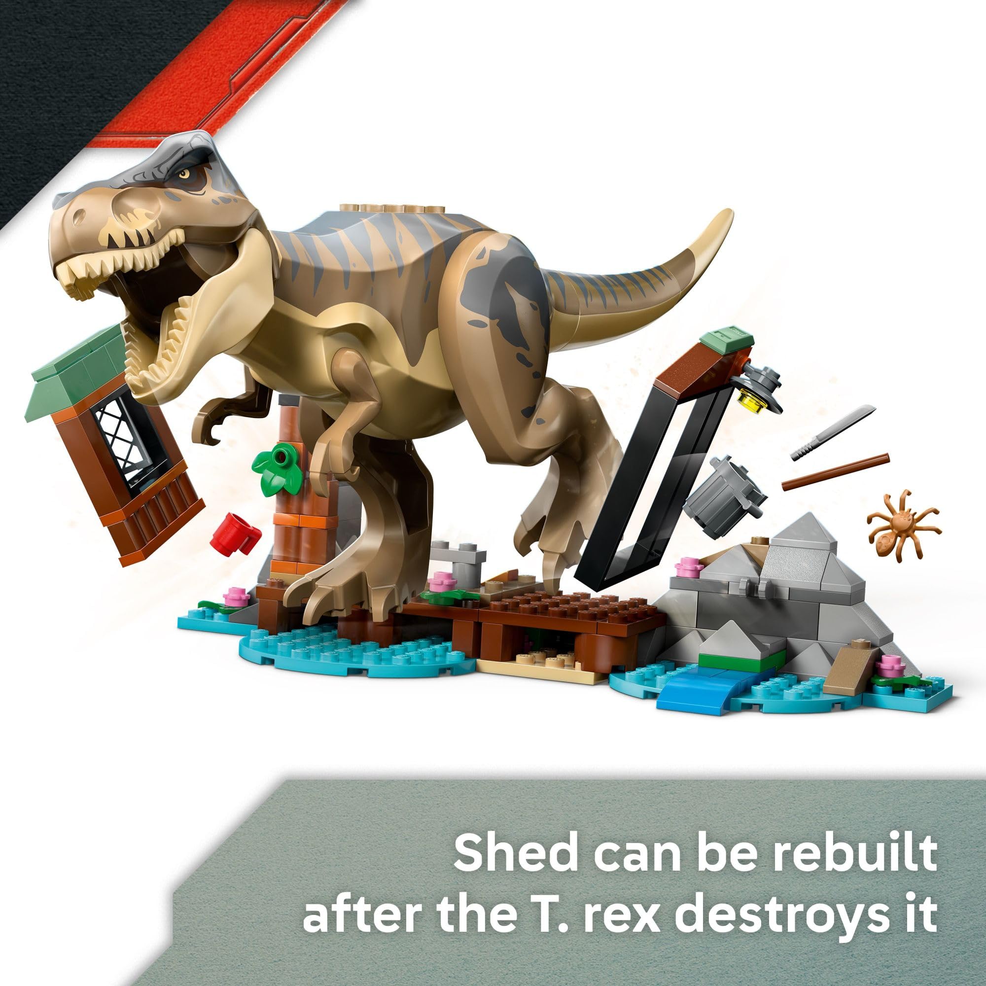 LEGO Jurassic World River Escape ATV and boat accessories for dynamic chases