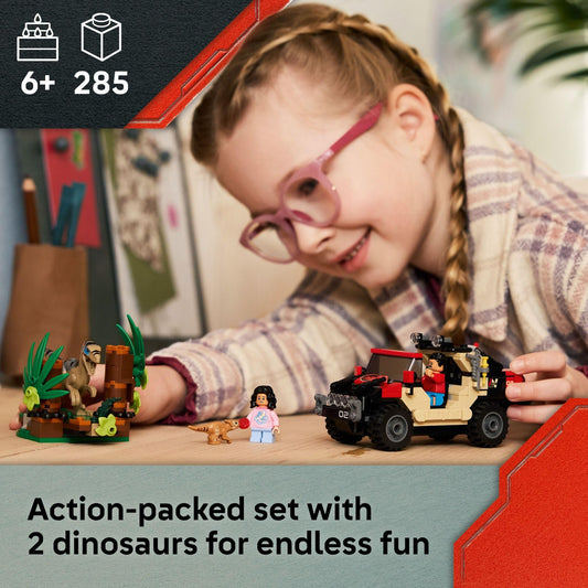 Delgado siblings Reuben and Isabella join the adventure for dinosaur chase scenes