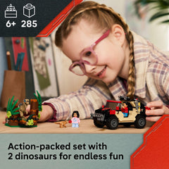 Delgado siblings Reuben and Isabella join the adventure for dinosaur chase scenes