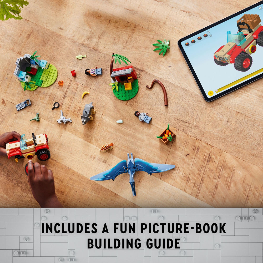 LEGO Jurassic World feeding station and shed wall for nurturing play sessions