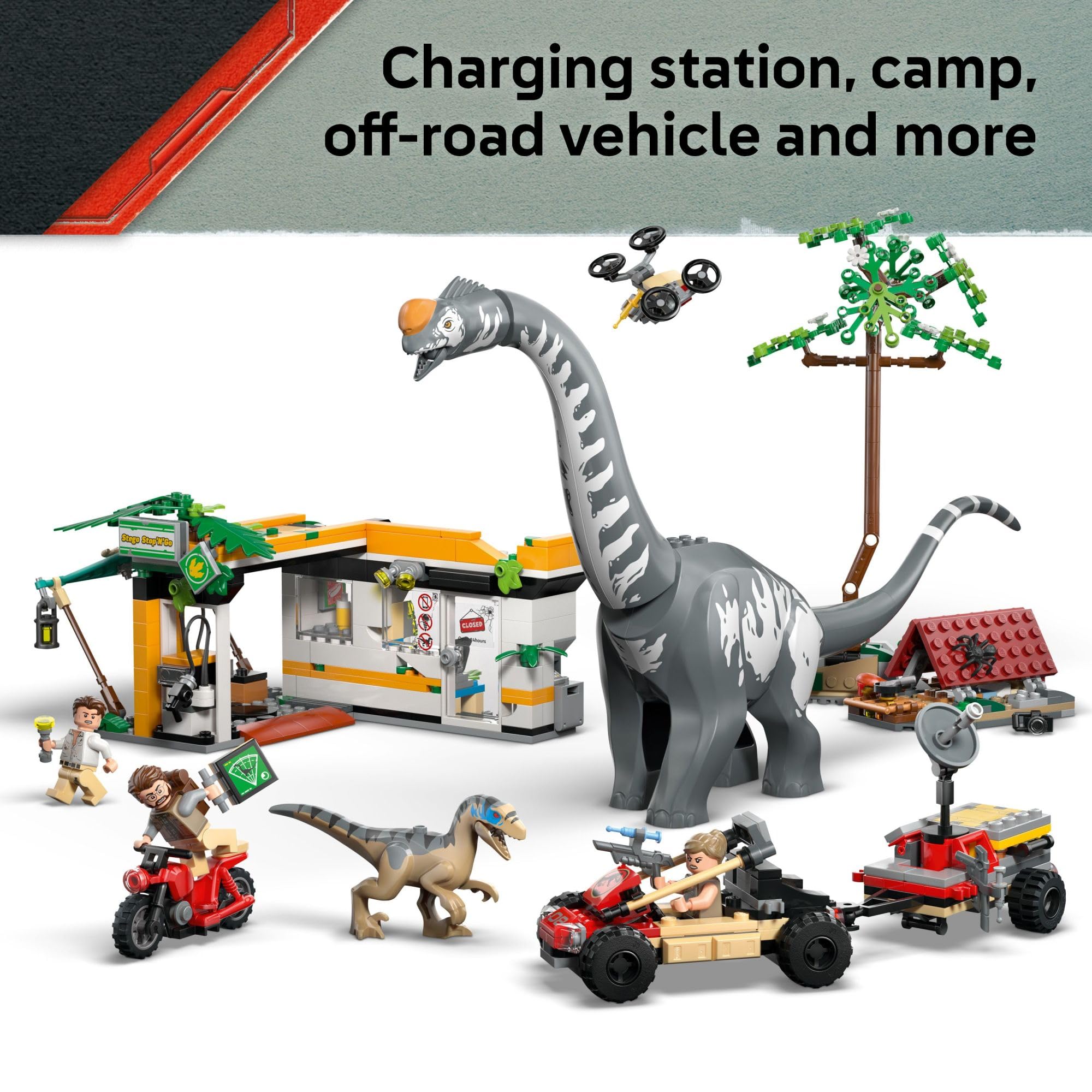 Minifigures Zora Bennett, Martin Krebs, and Dr. Henry Loomis ready for dinosaur study and tracking.