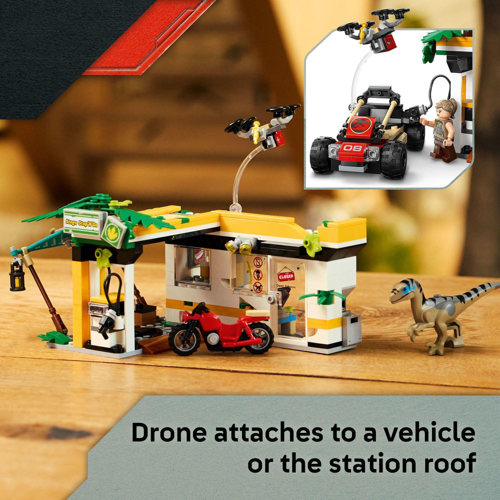 Off-road vehicle with trailer and drone for aerial surveillance during pretend expeditions.