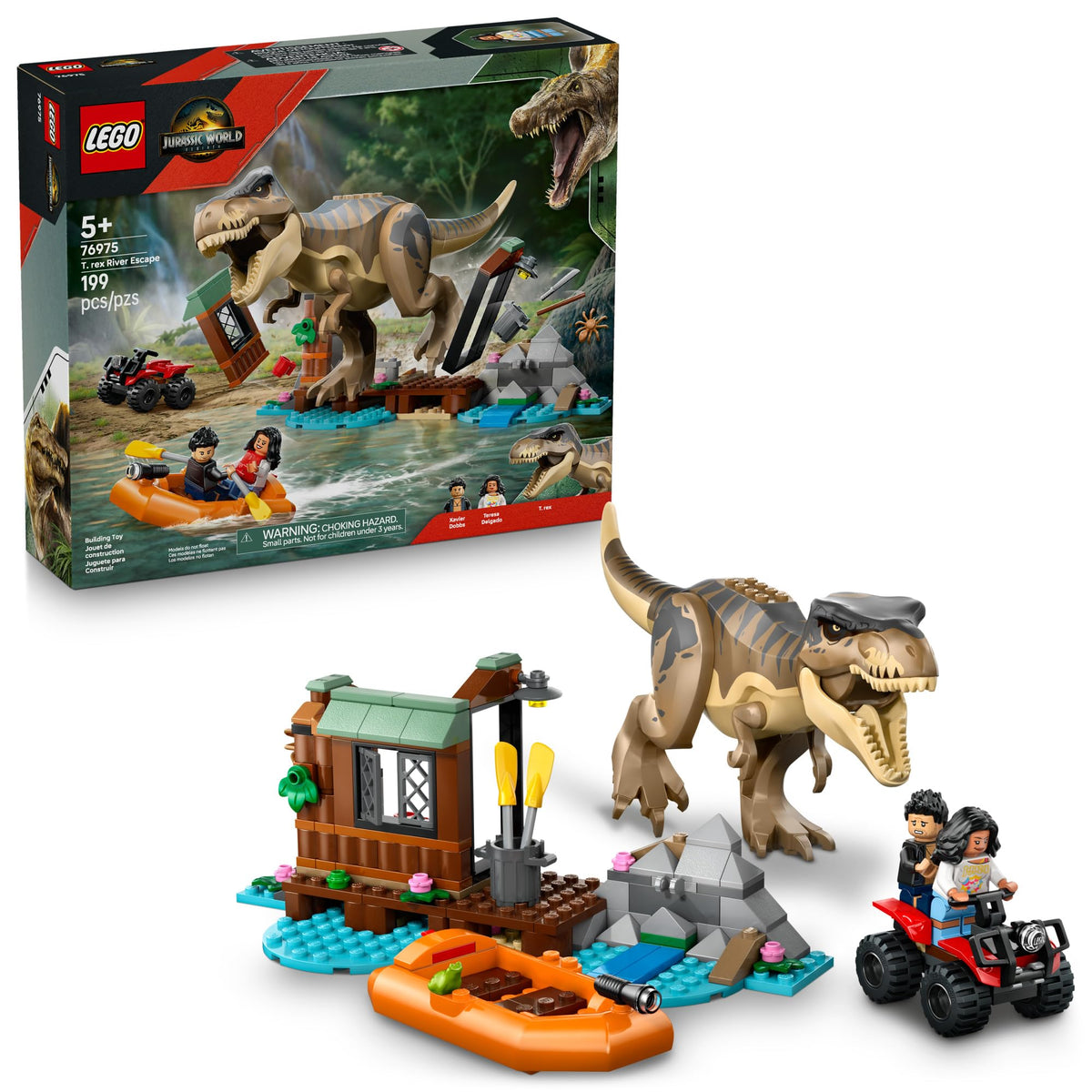 LEGO Jurassic World T. rex River Escape dinosaur toy with poseable limbs for imaginative play