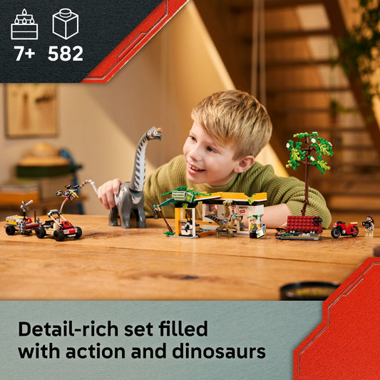 LEGO Jurassic World Titanosaurus figure with movable neck and tail enables flexible action scenes.