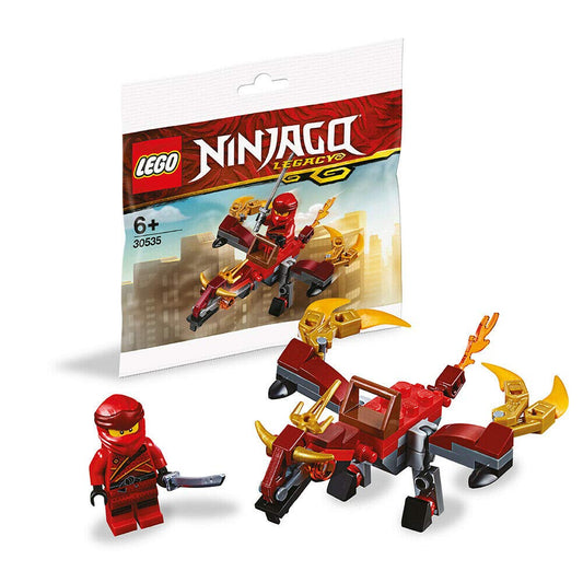 LEGO Kai fire dragon polybag image highlights collectible minifigure and dragon build for imaginative play.