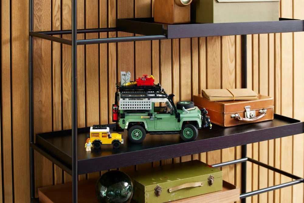 Display-ready LEGO Defender model ideal for shelves or desks.