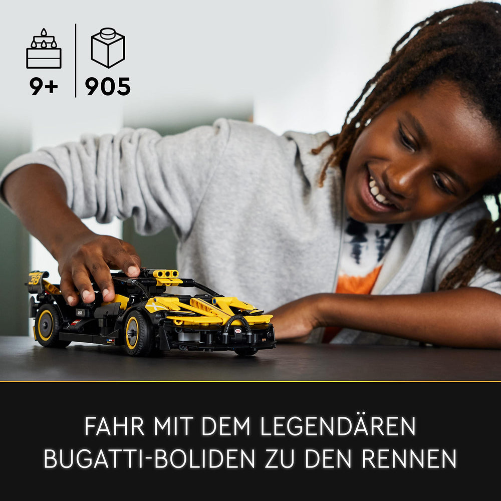 LEGO Le Bolide Bugatti yellow-black livery adds authentic racing character