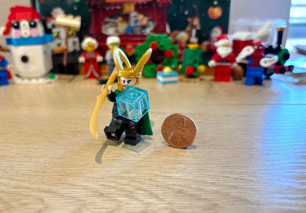 lego loki minifigure front view ideal for display.