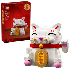 LEGO Lucky Cat figure with waving paw design adds dynamic charm to any shelf