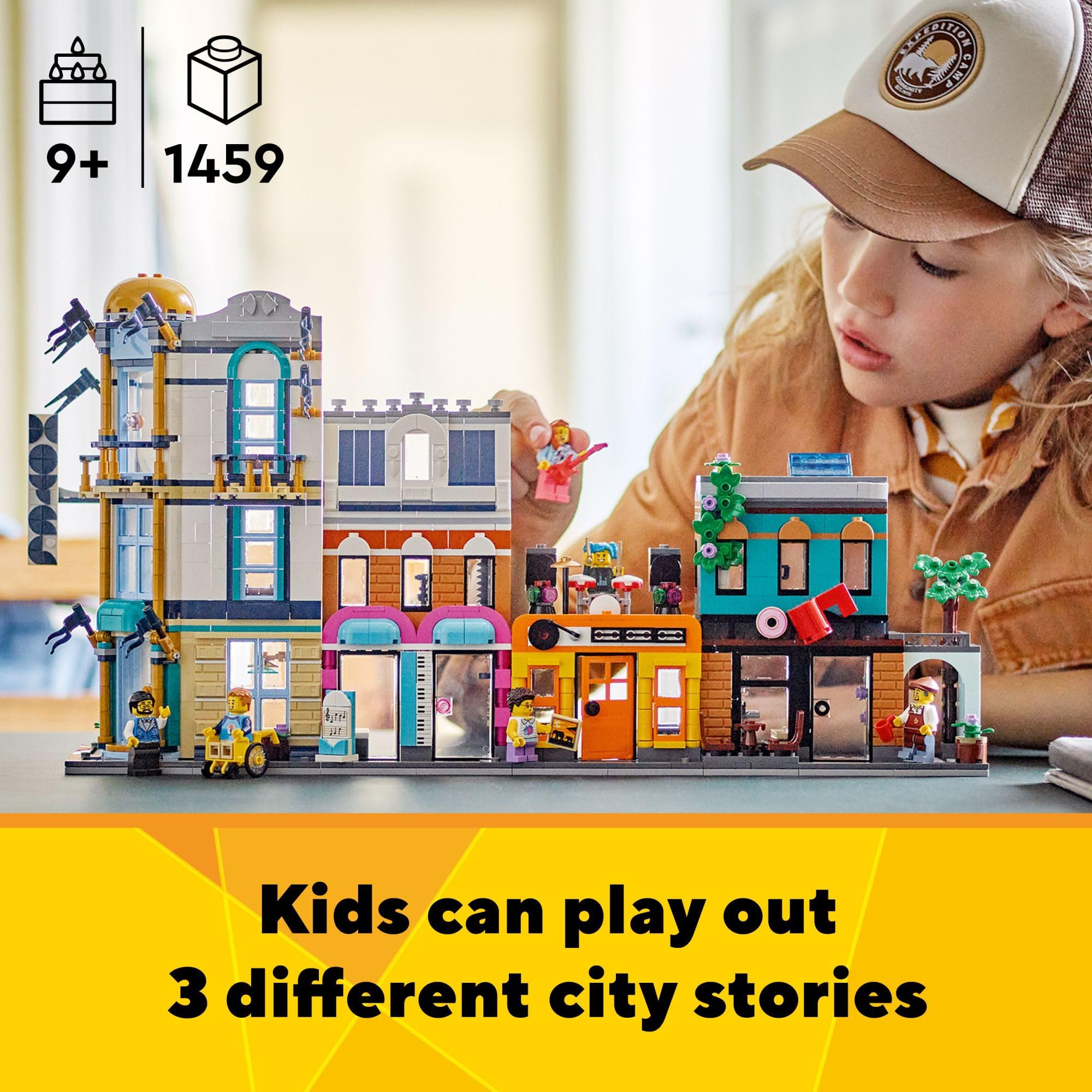LEGO Main Street 31141 record store rooftop band inspires role-play and performances.