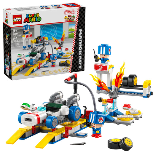 LEGO Mario Kart Toad's Garage set for imaginative racing play.