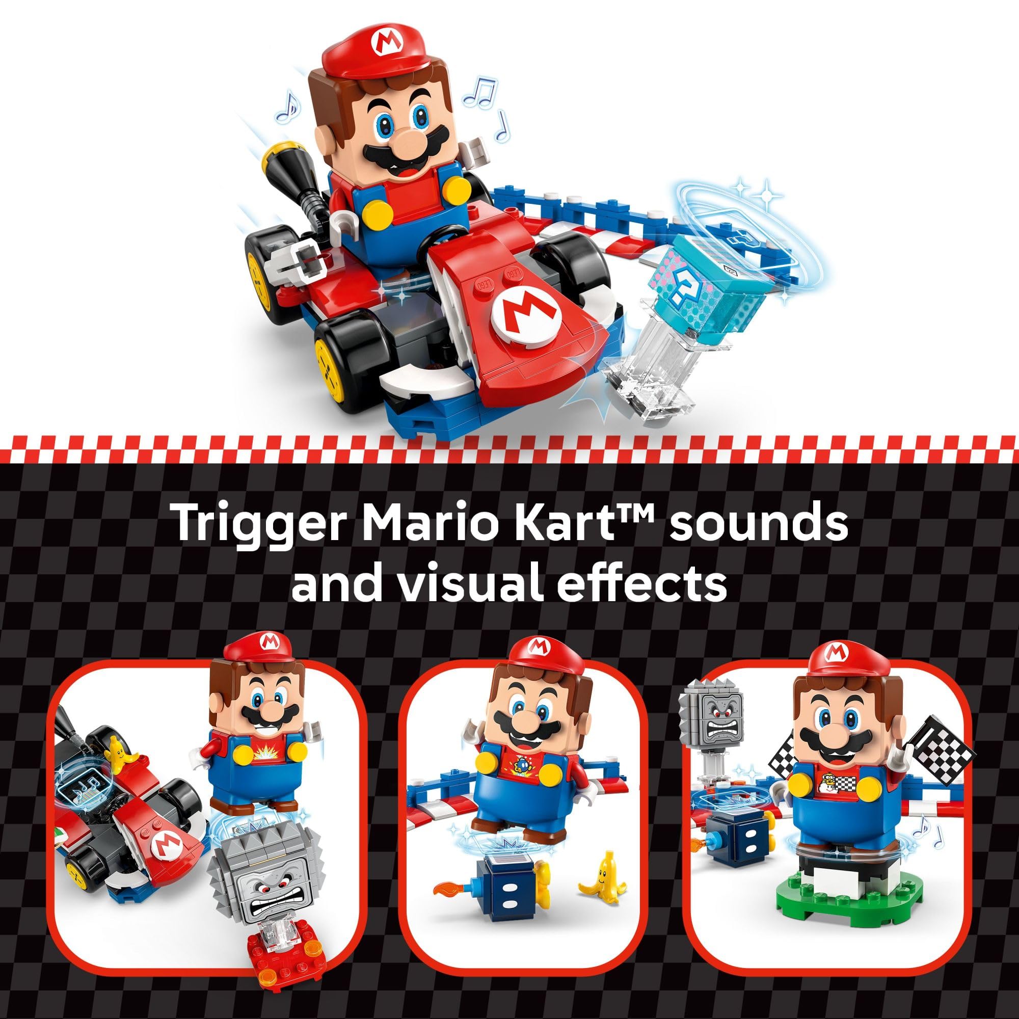 LEGO Mario Kart Traffic Cones mark lanes for organized racing.