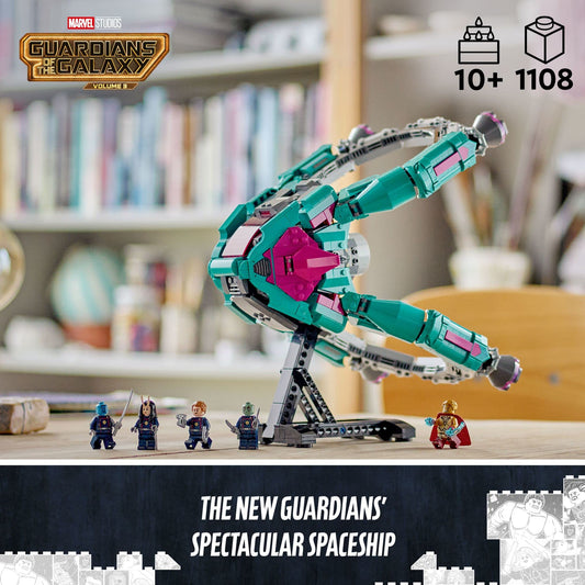 LEGO Marvel New Guardians Ship 76255 cockpit open with three minifigs for dynamic space play.