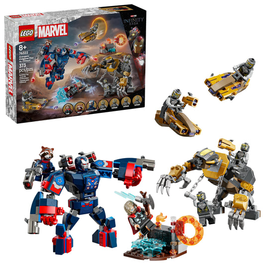 LEGO Marvel Endgame Thor vs. Chitauri mech with action-ready pose for battles