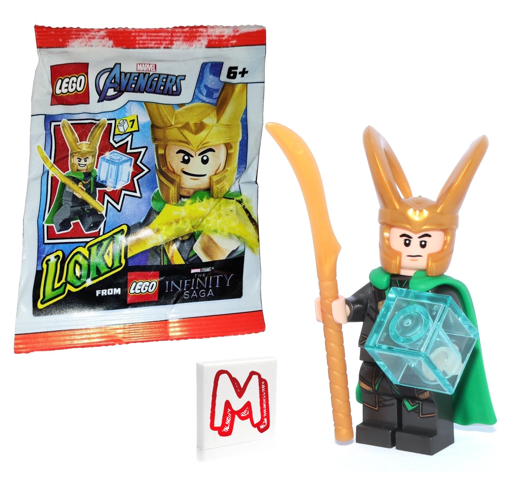 lego loki minifigure with gold staff for imaginative play.