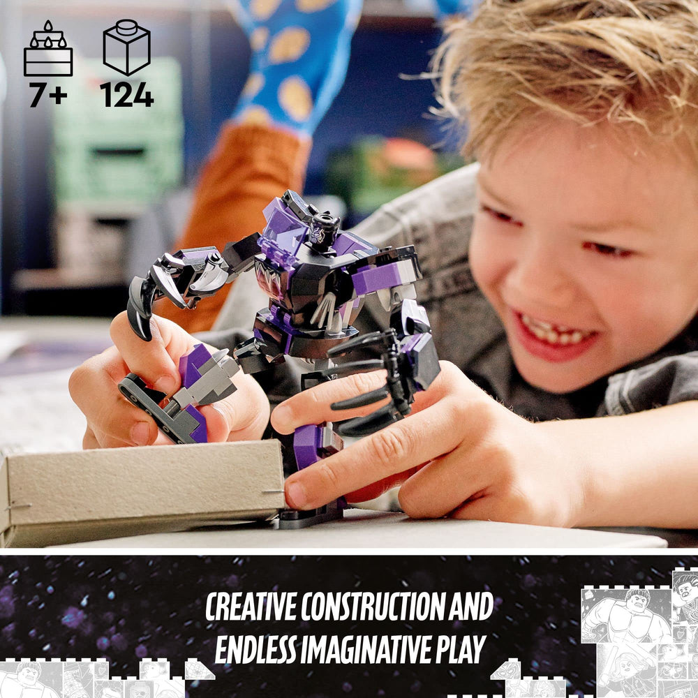 LEGO Marvel Black Panther Mech Armor cockpit minifigure view emphasizes interactive cockpit play
