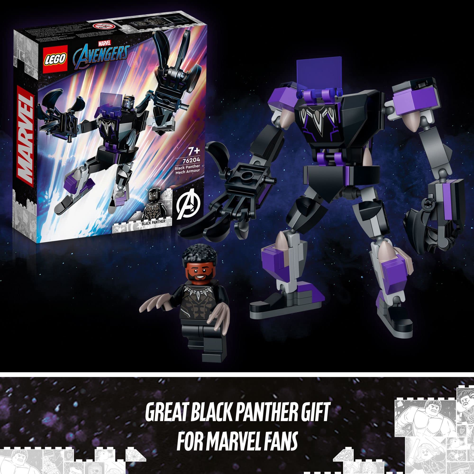 LEGO Marvel Black Panther Mech Armor display-ready setup demonstrates shelf-worthy design