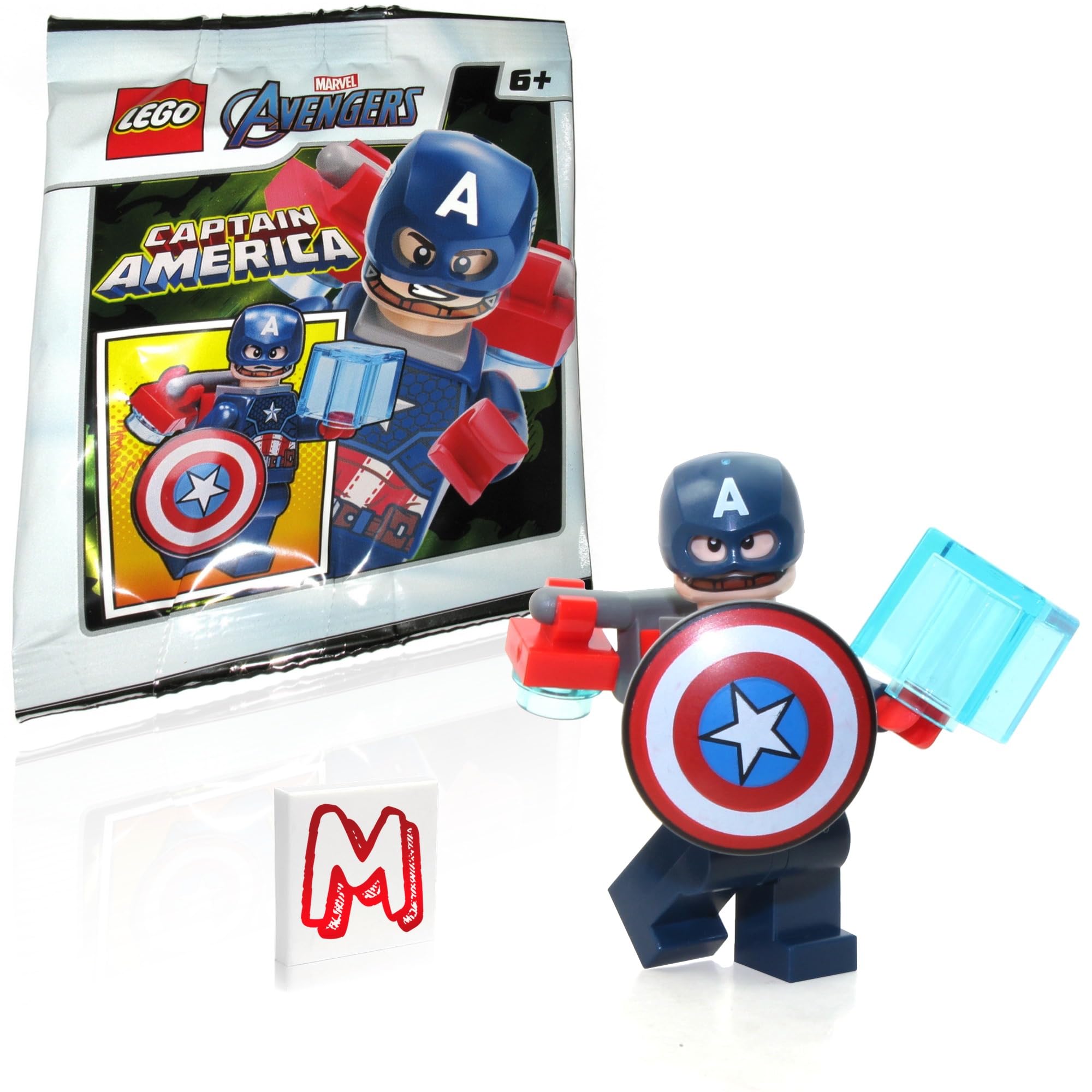 LEGO Marvel Captain America minifigure with helmet and shield for imaginative play