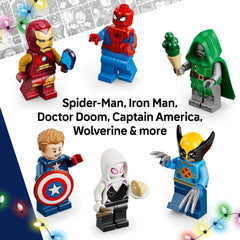Close-up of Doctor Doom candy cane and Wolverine claw tree pieces showing colorful detail, brand quality