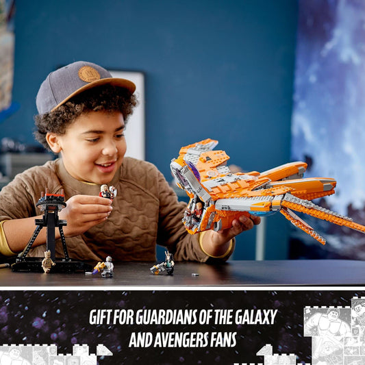 LEGO Marvel Guardians' Ship Star-Lord minifigure ready for adventures onboard.