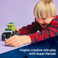 LEGO Hulk truck wheels and purple rims enhance monster truck realism