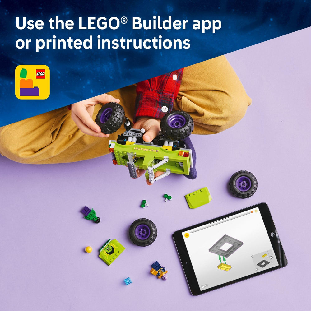 LEGO Marvel vehicle wheels showcase purple rims for dynamic display