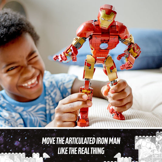 LEGO Marvel Iron Man figure articulation close-up highlights joints