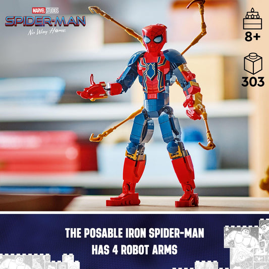 LEGO Marvel Iron Spider-Man figure with shoulder joints enables poseable action.
