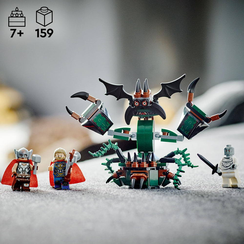 LEGO Marvel Mighty Thor minifigure with Mjölnir for heroic storytelling.