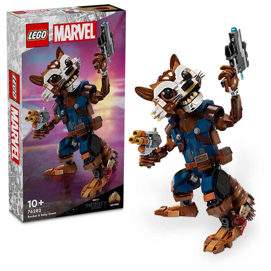LEGO Marvel Rocket & Baby Groot rocket-figure for imaginative play and display.