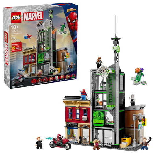 LEGO Marvel Spider-Man vs Oscorp building set front view for epic pretend battles